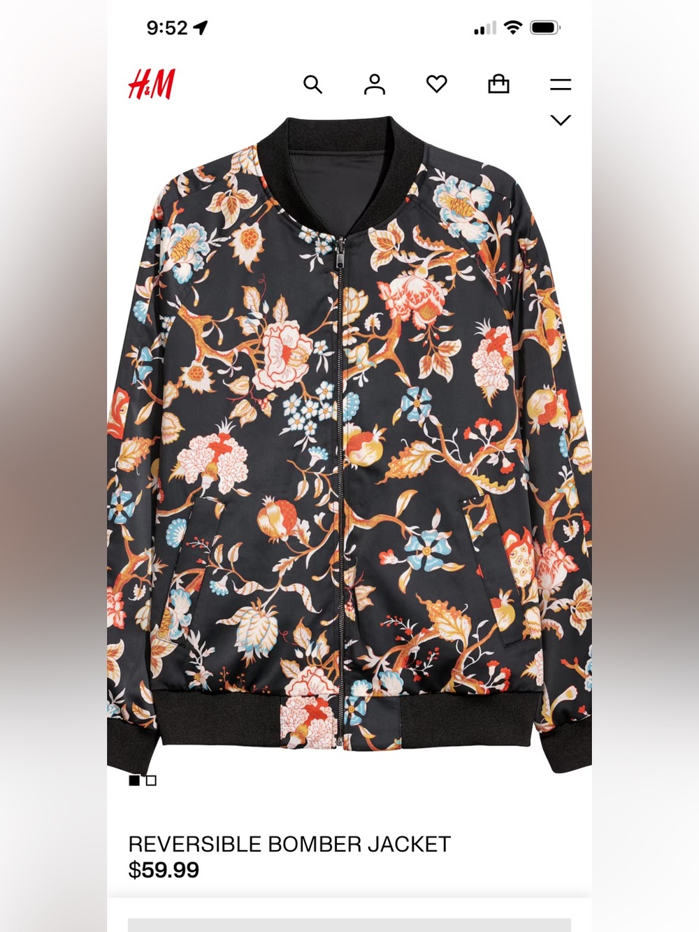 H&M Black Floral Reversible Bomber Jacket UNISEX